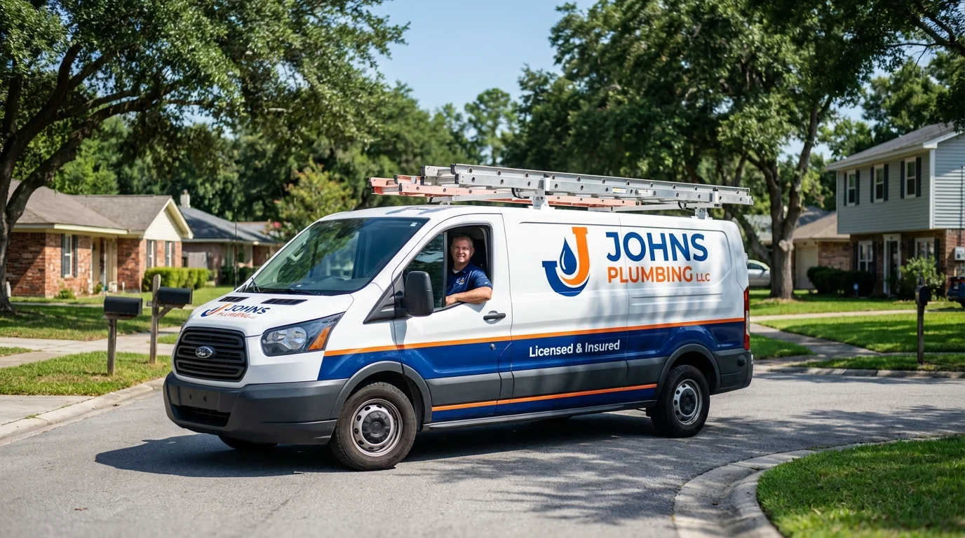 Johns Plumbing LLC service van in Victor, NY
