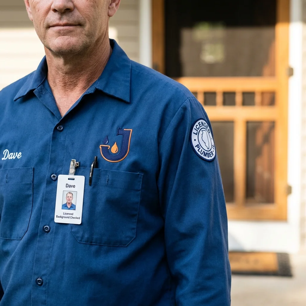 Licensed plumber showing ID badge in Victor, NY