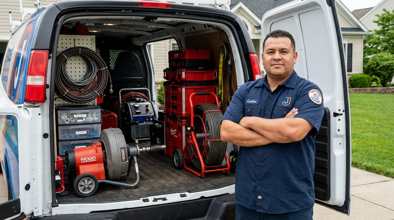 Professional drain cleaning equipment and Johns Plumbing LLC plumber in Victor
