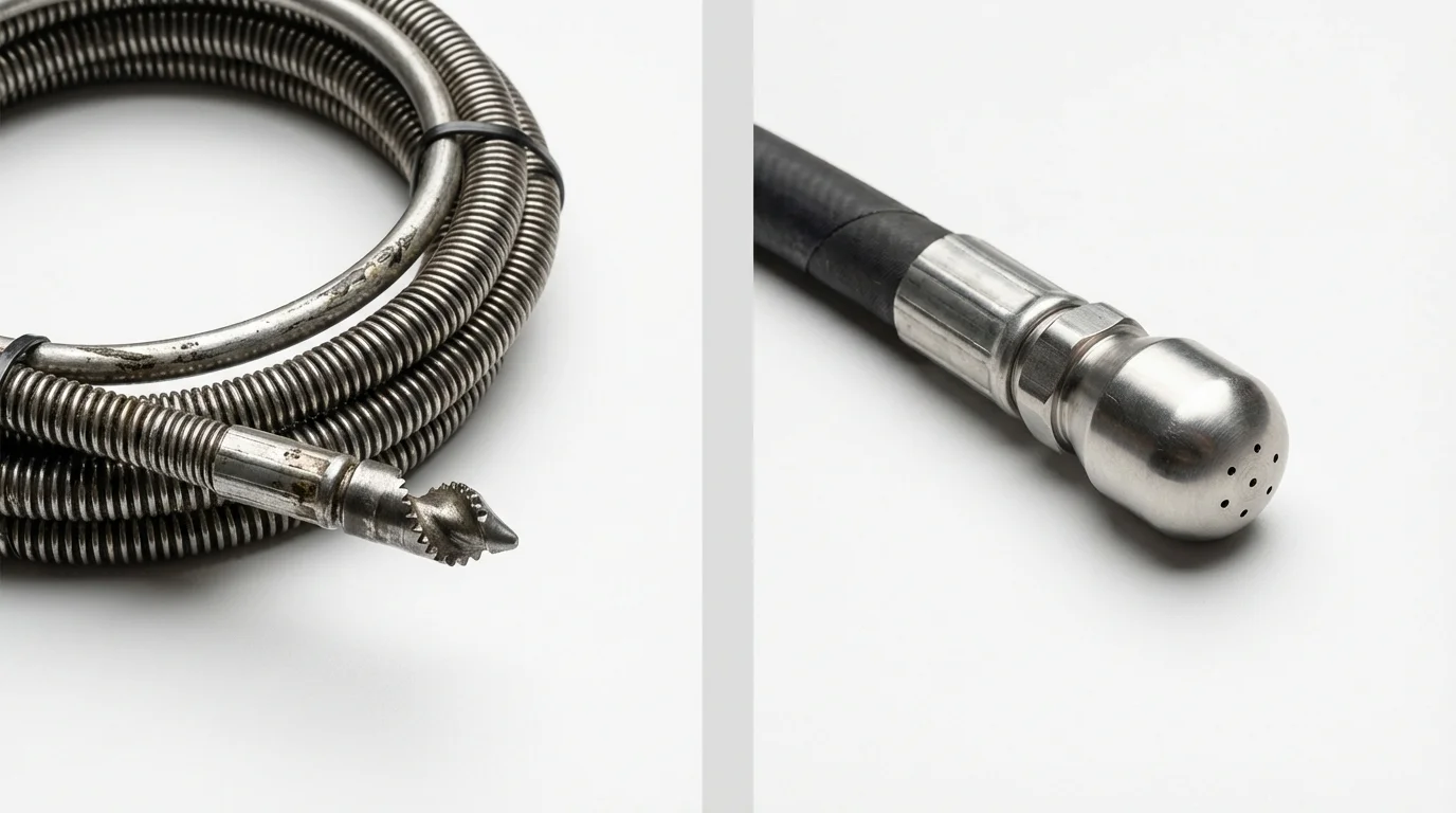 Drain snake cable and hydro jetting nozzle used for drain cleaning in Victor, NY