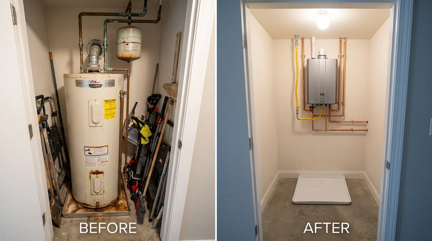 Tank water heater versus wall-mounted tankless unit comparison for Victor, NY homeowners
