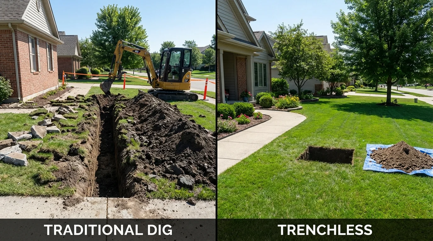 Trenchless sewer repair with minimal yard damage versus traditional excavation in Victor, NY